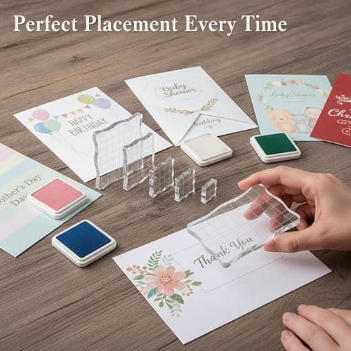 Mudder 7 Pcs Acrylic Stamp Blocks Set Clear with Grid Lines,Lace Edge | Clear Stamping Blocks Tools for Kids, Scrapbooking Craft Making, Decorative DIY, Essential Stamping Tool thumbnail 5