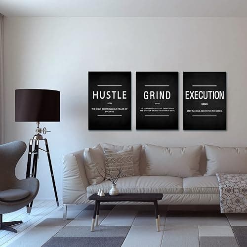 KAWAHONE Canvas Painting Wall Art, Grind Hustle Execution Motivational Wall Art Decoration Posters Prints for Living Room Bedroom, Office Decor, Gallery-Wrapped Canvas Art Set Framed Ready to Hang thumbnail 7