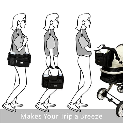TOPDesign Universal Baby Stroller Organizer, Stroller Caddy with Detachable Mesh Bag & Heightened Insulated Cup Holders & Non-Slip Secure Hooks Accessories, Fits Most Strollers (Zoo 2) thumbnail 7