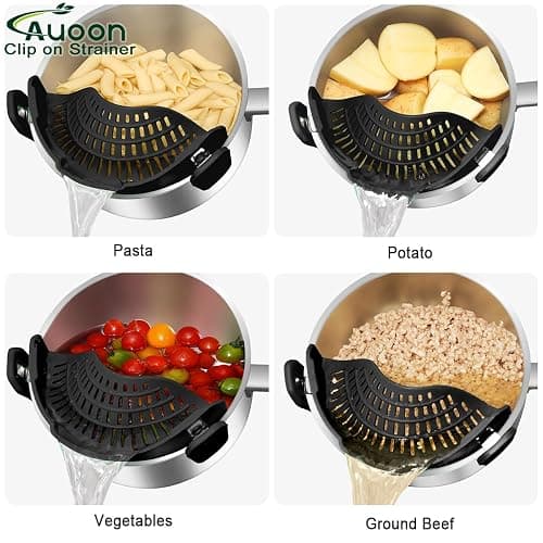 Large AUOON Clip on Strainer for All Pots and Pans - Oversized Silicone Pot Strainer Family-Style Design Pasta Strainer Kitchen Colander for Spaghetti and Noodles | Dishwasher Safe thumbnail 5