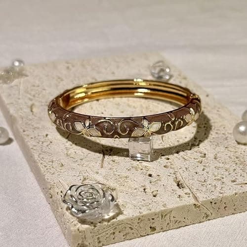 MQCEHTI Vintage Flower Cloisonne Bangle Bracelet for Women, Enamel Chunky Gold Plated Bracelets Jewelry Gifts thumbnail 4