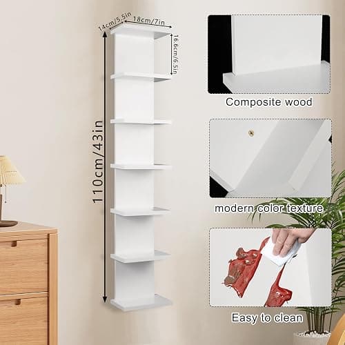 2 Pack 7 Tier Wall Shelf Unit - 43" Lack Floating Shelf, Compact Display Floating Shelf, Vertical Column Wall Decor Mount Floating Storage Organizer Tall Tower Shelf for Bedrooms, Living Rooms thumbnail 3
