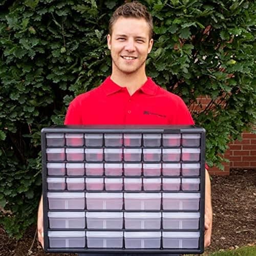 Akro-Mils 44-Drawer Plastic Drawer Storage Cabinet for Garage Organization, Bead Organizer, Building Bricks Storage, Teacher Toolbox, Makeup Organizer, 20" W x 6" D x 16" H, 10144 Black thumbnail 2