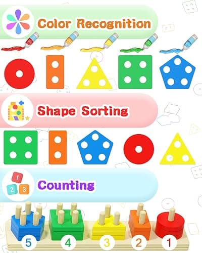 Yetonamr Montessori Toys for 1 2 3 Years Old Boys Girls Birthday Gifts, Wooden Sensory Toys for Ages 2-4 Kids Baby, Toddler Learning Toy Activities Puzzles Ages 1-3 thumbnail 5