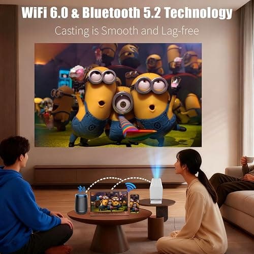 [Smart Projector with Apps] 4K Supported Mini Projector with Wifi and Bluetooth, XENPONAD Movie Projector for Bedroom Celling Camping & Outdoor Use, Portable Projector with Speaker, Auto Keystone thumbnail 4