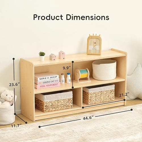 OOOK 2-Shelf Montessori Shelf Toy Organizers and Storage for Kids | FSC Plywood, 3-Section Wooden Storage Cabinet Shelves for Classroom, Kindergarten, Kids Room, Playroom, 44.6"W×11.7"D×23.6"H thumbnail 4