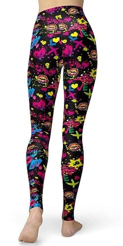 sissycos Women's 80s Leggings Neon Artistic Splash Printed Buttery Soft Stretchy Pants thumbnail 2