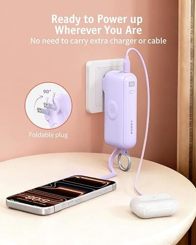 RORRY Flow Portable Charger 10000mAh 40W Wall Plug Power Bank Battery Pack | Built-in USB-C Cable, Keychain Design, Fast Charging, for iPhone 18 Pro/17/16/15, Apple Watch, iPad, Travel Essential thumbnail 7