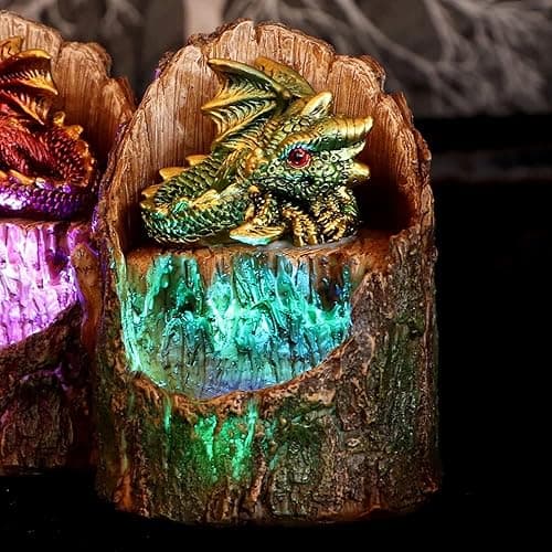 Nemesis Now Arboreal Hatchling Green Dragon in Tree Trunk Light Up Figurine, Red, 10.8cm, U5288S0 thumbnail 3