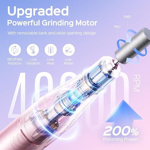 COSLUS Professional Rechargeable Electric Nail Drill 40000 RPM, Portable Nail File with Storage Stand for Acrylic Gel Polishing Removing - Easy to Use for Women, Manicure at Home DIY or Salon, Pink thumbnail 2