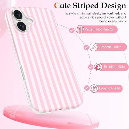 Anuck for iPhone 17 Case Cute Striped Phone Case Girly Aesthetic Vertical Stripe Pattern Design for Women Girls, Soft TPU Shockproof Rubber Bumper Protective Cover for iPhone 17 6.3" - Pink White thumbnail 4