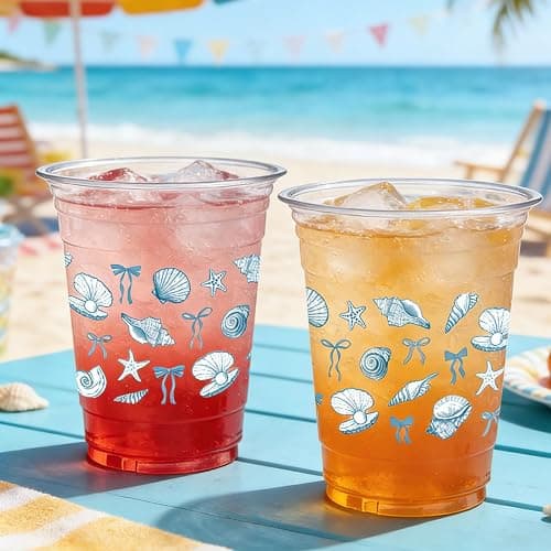 Rngmsi Blue Bow Plastic Cups - 50 Pcs Starfish Seashell Beach Clear Disposable Cups, 12 OZ Summer Ocean Party Decor for Blue Bachelorette Birthday, Mermaid Party Favor Supplies thumbnail 5
