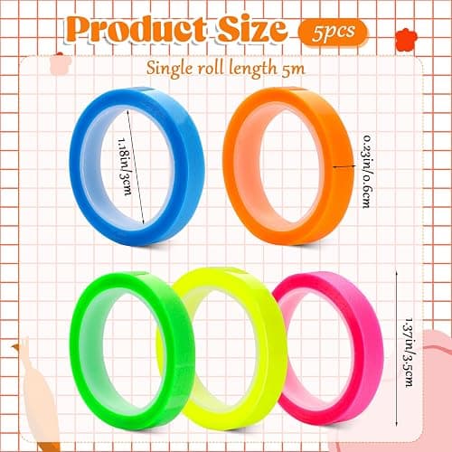 5 Rolls Highlighter Tape Colored Transparent Marking Sticker Removable Fluorescent Neon Tape Annotation Supplies for Teachers Students Reading Home Office (0.23inch X 16ft) thumbnail 2