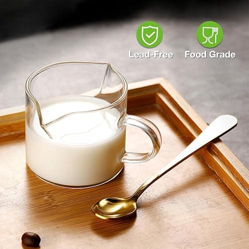 Qipecedm Espresso Cups Set of 2, 4 OZ Double Spouts Cups, Shot Glasses, Milk Cup with Handle, Clear Glass, Espresso Accessories for Machine, Small thumbnail 5
