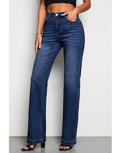 GRAPENT Womens Flare Jeans High Waisted Wide Leg Baggy Jean for Women Stretch Denim Pants thumbnail 4