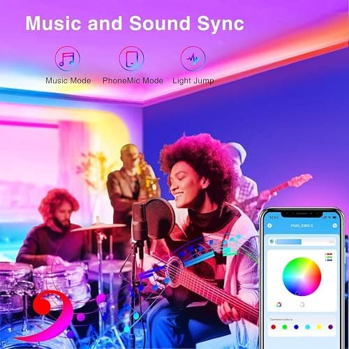 TJOY 200ft Bluetooth LED Strip Lights, Long Strip Lighting Music Sync, RGB Color Changing LED Lights for Bedroom with Remote,Smart Phone APP Control, Ceiling Living Room Decor (APP+Remote+Mic/2 Roll) thumbnail 5