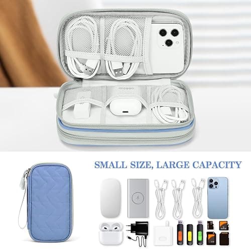 FYY Travel Cable Organizer Pouch Electronic Accessories Carry Case Portable Waterproof Double Layers All-in-One Storage Bag for Cord, Charger, Phone, Pattern Blue thumbnail 6