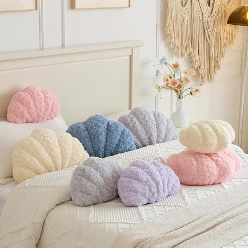 Ddliury Shell Pillow, Seashell Throw Pillow Room Decor for Couch Bed, Shell Pillows Soft Plush Pillow, Sea Shell Decorative Beach Cushion Pillows (Grey Blue, 18 X 13 Inches) thumbnail 5