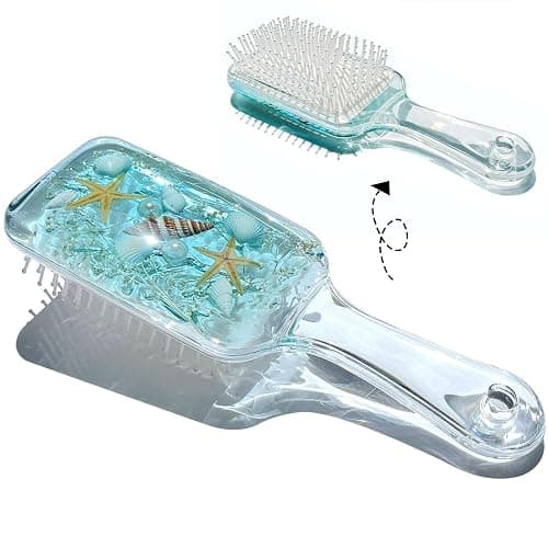 FONMY Detangling Hair Brush w/Nature Seashell,Seascape Designed Arcrylic Paddle Hairbrush Glide Through Tangles With Ease For All Hair Types - For Women, Men, Kids,Wet & Dry Hair,Sea-Blue Home Decor. thumbnail 8