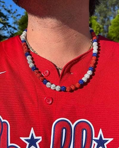 NEXIULT Baseball Bead Necklace for Men, 16/18/20" Ice Necklace Cool Gifts, Rhinestone Bling Inspired Sports Jewelry Gift thumbnail 3