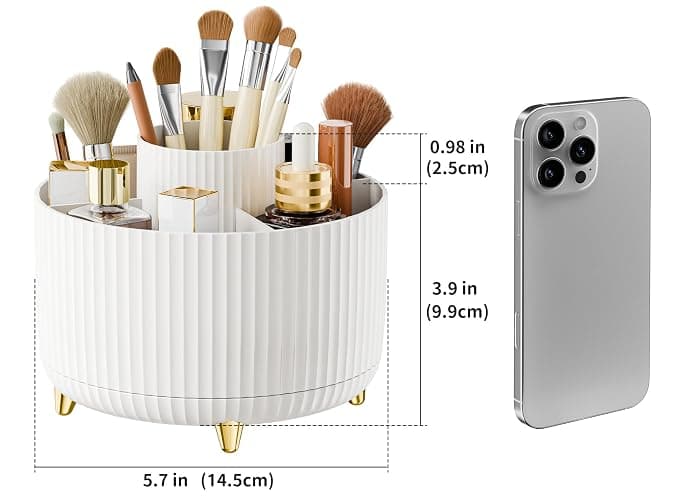 fanado 360° Rotate Makeup Brush Holder Organizer, Makeup Organizers Countertop, Makeup organization and Skincare Storage for Vanity, Desktop, Bathroom (White) thumbnail 2