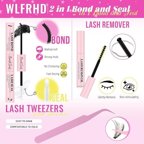 Lash Clusters Kit 320 Pcs DIY Individual Cluster Lashes D Curl Lash Extension Kit with Eyelash Bond and Seal, Remover, Tweezers Applicator Tool for False Eyelash Cluster Kit(20D+40D, Mix9-16mm Kit) thumbnail 5