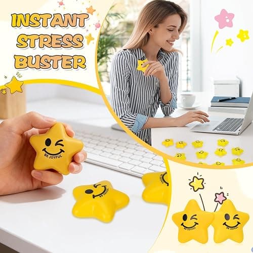 SHQDD 108PCS Bulk Stress Balls for Kids & Adults - Mini Star Stress Balls Squeeze Toys, 2.16 Inch Cute Smiley Face Stress Relief Ball Bulk for Anxiety Fidget Sensory, Classroom Party Supplies thumbnail 5
