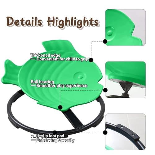 Sensory Spinning Chair for Kids with Autism & ADHD, Swivel Chair for Indoor/Outdoor Use, Sit and Spin Toys, Fish-Shaped Sensory Chairs for Autistic Children, Training Body Coordination (Green) thumbnail 4