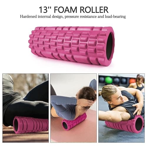 5 in 1 Foam Roller Set High Density Patented Foam Roller for Exercise | Foam Roller Massage Stick, Massage Ball, Resistance Band for Deep Muscle Massage Pilates Yoga Trigger Point Release Pink thumbnail 2