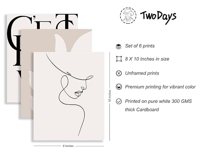 TwoDays Vanilla Girl Room Decor, Clean Girl Aesthetic Wall Art, Boho Beige Posters for Bedroom, Minimalist Cream Prints, Abstract Brown Pictures for Girls.(8" x 10", Set of 6, UNFRAMED) thumbnail 2