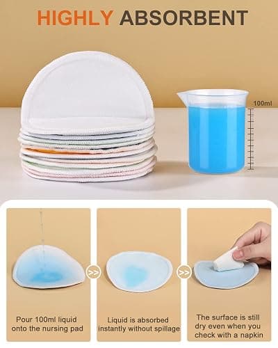 Lictin 12 pcs (6 Pairs) Nursing Pads Set Nursing Pads Washable Organic Bamboo Nursing Pads Reusable Nursing Pads Washable Soft Absorbent Nursing Pads with 1 Laundry Bag and 2 Organza Bags thumbnail 4