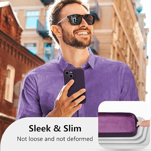 UCASONG for iPhone 15 Case Silicone,with [Full Camera Protection][Soft Anti-Scratch Microfiber Lining],Liquid Silicone Ultra Slim Shockproof Phone Case for Men Women Girls-Dark Purple thumbnail 6