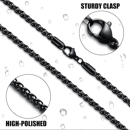 Fiusem Wheat Chains for Men and Women, Silver Tone/Black/14K Gold Plated | 2/2.5/3/4/5mm Stainless Steel Necklace Chain, Mens Necklace Jewelry Gift 16-28 Inch thumbnail 6