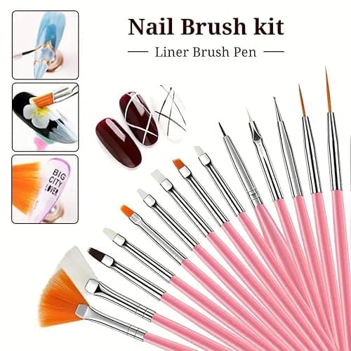 HomTop Nail Art Tools 22-piece Set, Resin Nail Art Palette, 2-way Acrylic Silicone Engraving Pen Dotting Pen Tools Nail Art Kit for Nail Art DIY Home Salon Makeup Display Board, pink thumbnail 5