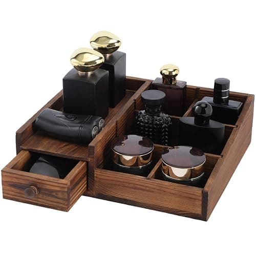Organizer for Men,Bathroom Countertop Organizers,Perfume Organizer,Cologne Organizers,Bathroom Storage,Restroom Organization,Perfume Stand,GIFS for Men,Adjustable Partition(Bourbon Brown) - Image 1