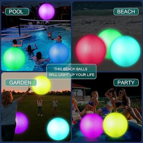 Icnice Pool Toys, LED Beach Ball, Glow in Dark Party Supplies, 4 Pack Inflatable Light up Ballon 12'' Floating Pool Light with Remote 16 Color 4 Mode thumbnail 3