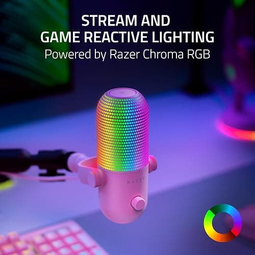Razer Seiren V3 Chroma RGB USB Microphone: Stream & Game Reactive Lighting - Tap-to-Mute Sensor - Condenser Mic - Digital Gain Limiter & Shock Absorber - PC, Discord, OBS Studio, XSplit - Quartz Pink thumbnail 2