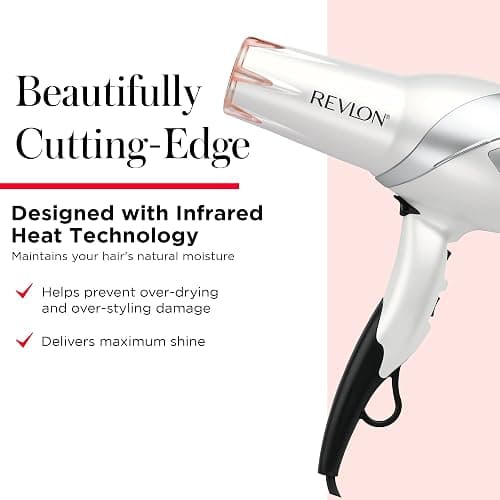 REVLON Infrared Hair Dryer with Diffuser & Concentrator - Ionic Ceramic Blow Dryer for Frizz Control, Shine, Soft Hair & Moisture Protection - 1875W Professional Salon-Quality (White) thumbnail 2