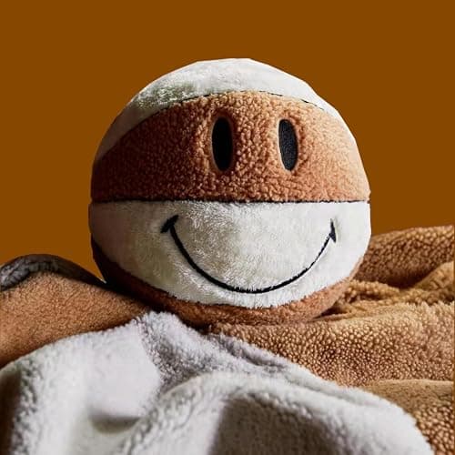 bLwhzfi 11.8 inch Simple Like-Smile Face Basketball Like-Smile Face Pillow Plush Throw Pillow Gift Home Funny Expression Children's Room Decoration (Cashmere - White Coffee)…… - Image 1