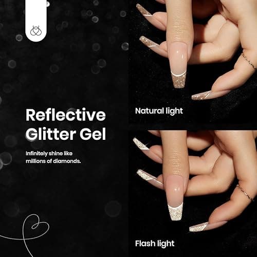 Beetles Glitter Gel Nail Polish, 6 Colors Holographic Sparkle Glitter Winter Gel Polish Flash Diamond Sliver Gold Black Red UV LED Soak Off Manicure Gift for Women thumbnail 2
