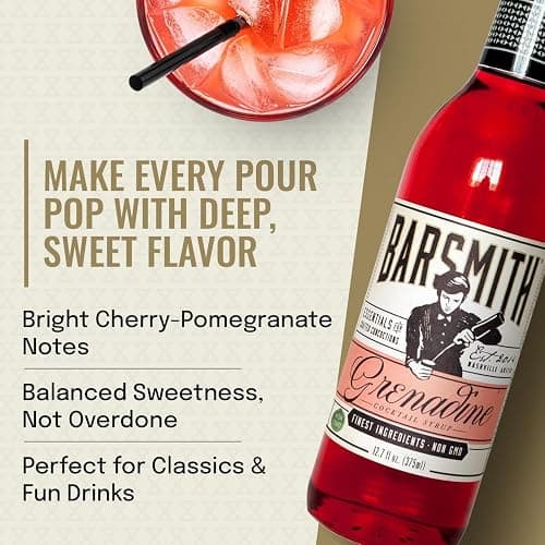 Barsmith Bar Essentials Grenadine Syrup - Sweet Cherry and Pomegranate Notes - No Artificial Flavors & Non-GMO Cocktail Mixer - Ideal for Shirley Temple, Mocktails and Cocktails - 12.7oz (Pack of 1) thumbnail 4