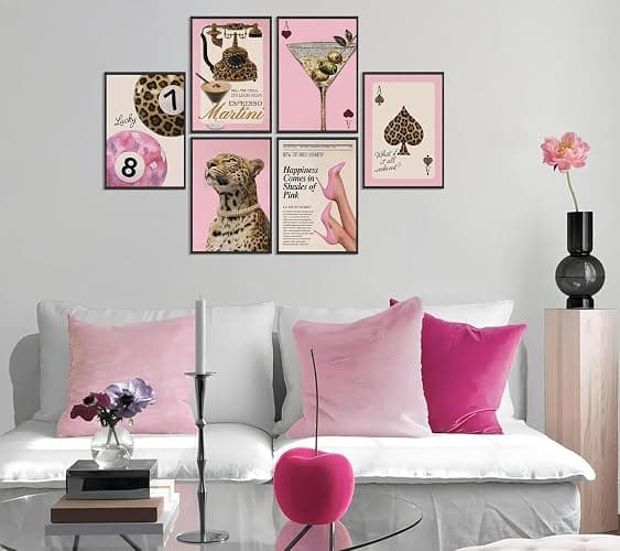 6Pcs Trendy Pink Leopard Wall Art Vintage Preppy Posters Prints Y2k Luxury Aesthetic Wall Decor Pictures Lucky 8 Ball Cheetah Painting for Girls Bedroom Dorm Decorate 12x16in Unframed thumbnail 5