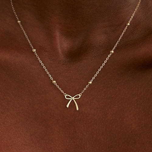 Thaivor Gold Necklace for Women Dainty Bow Necklace 14K Gold Plated Cute Choker Necklace Small Bow Pendant Charm Necklaces Teen Gift Trendy Stuff Personalized Jewelry Gifts thumbnail 6