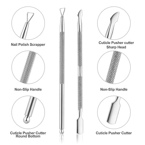 YINYIN Cuticle Trimmer with Cuticle Pusher and Cutter, Professional Stainless Steel Nippers, Cutter Clippers, Cuticle Remover, Pedicure Manicure Tools for Fingernails and Toenails, Sliver thumbnail 3