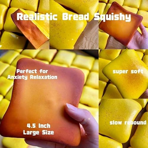 SUISUILE 2Pcs Sticky Butter Bread Squishy Toys, Ultra-Soft Toast Slow Rising Squishy, Realistic Toast Shape Squeeze Toy, Cute Food Squishies for Stress Relief Desk Decor thumbnail 5