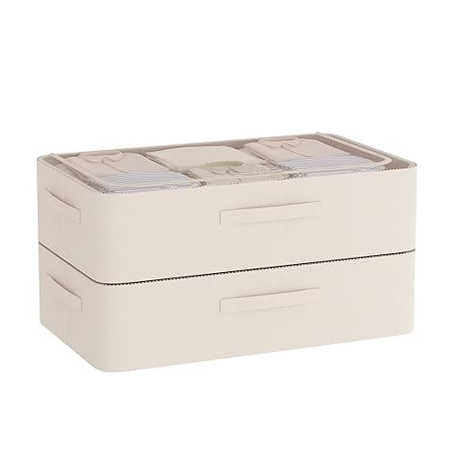 Under Bed Storage Bins Frame Storage Box Oxford Fabric Sturdy Underbed Container Foldable Stackable Large Capacity Clothes Organizer - 23.5x15.7x6.3 - Beige