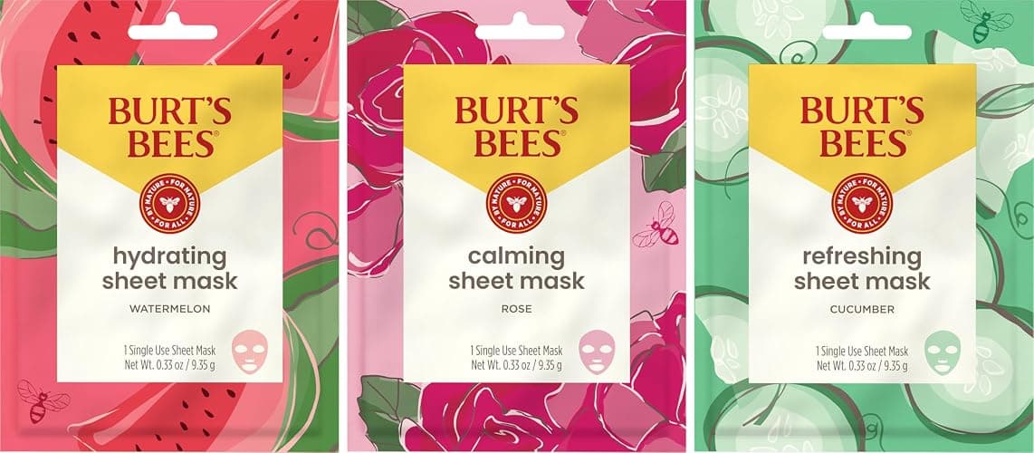 Burt's Bees Mothers Day Gifts, Face Mask Bundle Set, Hydrating Watermelon, Calming Rose, & Refreshing Cucumber, Face Sheet Masks for Single Use Skin Care, 99% Natural Origin, 3 Count, 0.33oz Each thumbnail 2