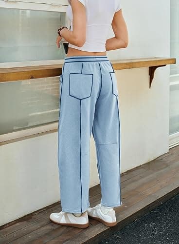 Yanekop Womens Baggy Wide Leg Pants Casual Fall Trousers Palazzo Pants Drawstring Waist Barrel Sweatpants with Pockets thumbnail 5