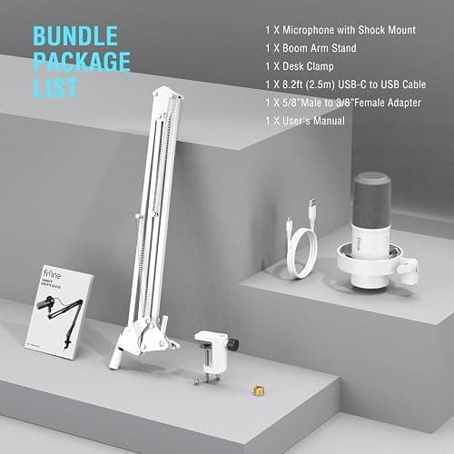 FIFINE Dynamic Microphone with Boom Arm, Studio Vocal XLR Microphone, Podcast USB Mic Kit for PC with Mute Button, Volume Knob, Headphone Jack, for Streaming Recording-AmpliTank K688CT White thumbnail 9