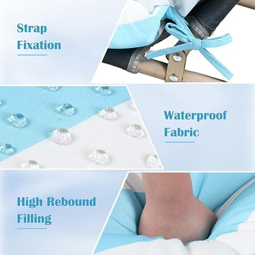 Wenqik Set of 2 Outdoor Chaise Lounge Cushions 76 x 22 x 6 Inch Waterproof Patio Furniture Chaise Cushion with Headrest Pillow Thick Tufted Lounge Pad for Lawn Pool Hotel(Sky Blue White Stripes) thumbnail 4